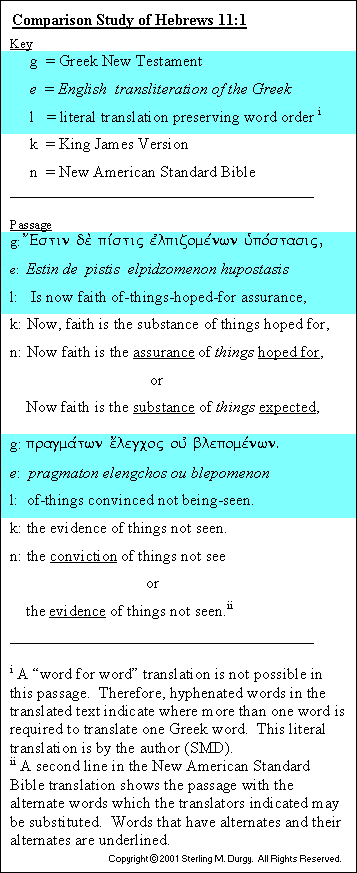 Comparison Study of Hebrews 11:1